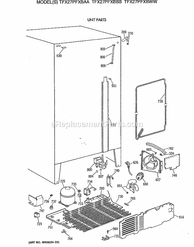 GE TFX27PFXBWW Refrigerator Unit Parts Diagram