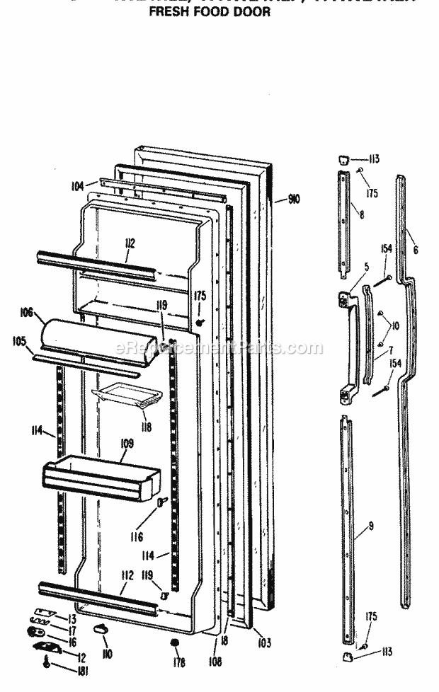 GE TFXW24RLR Refrigerator Fresh Food Door Diagram