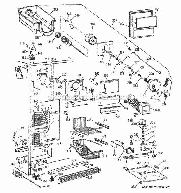 GE TPG21BRBAWW Refrigerator Freezer Section Diagram