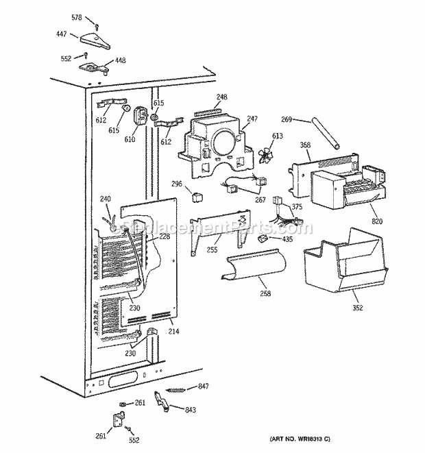 GE TPJ24BIDAWW Refrigerator Freezer Section Diagram