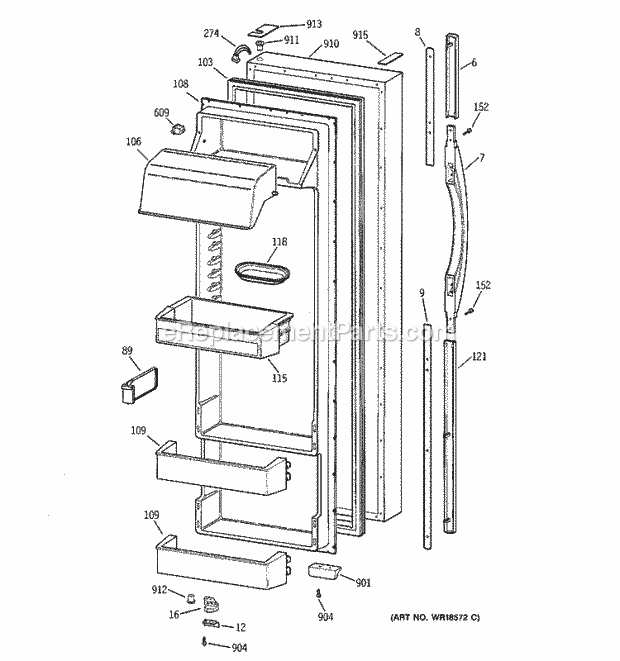 GE TPX24PRBABB Refrigerator Fresh Food Door Diagram