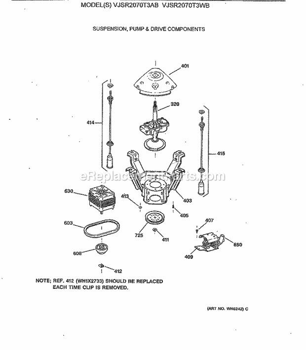 GE VJSR2070T3WB Washer Suspension, Pump & Drive Components Diagram