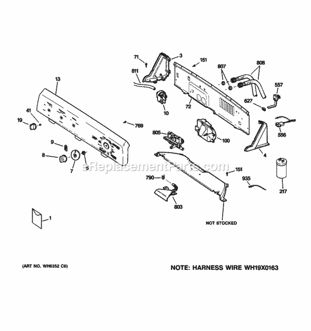 GE VVSR1030H5WO Residential Washer Controls & Backsplash Diagram