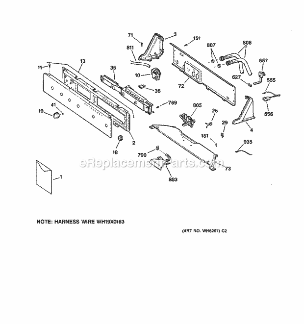 GE WASE4220A0WW Washer Controls & Backsplash Diagram