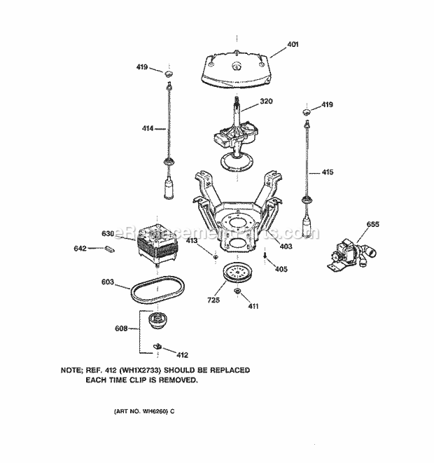 GE WASE4220A0WW Washer Suspension, Pump & Drive Components Diagram