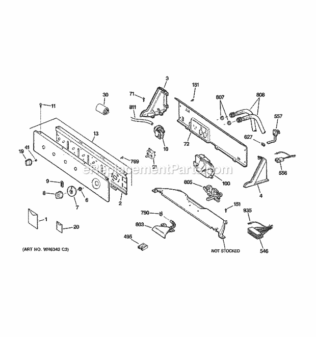 GE WBB2090F2WW Washer Controls & Backsplash Diagram