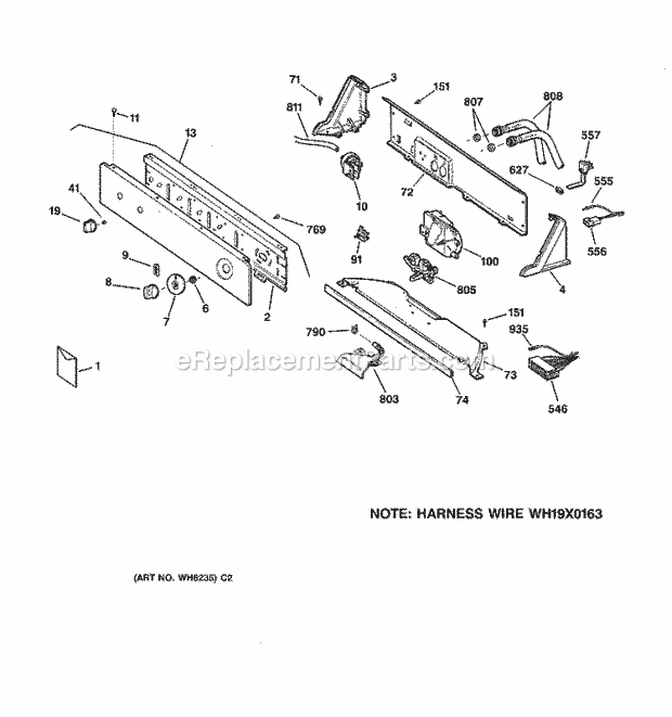 GE WBSR1060T8AA Washer Controls & Backsplash Diagram