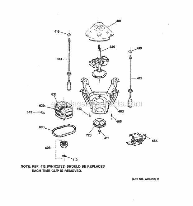 GE WBSR1060T8AA Washer Suspension, Pump & Drive Components Diagram