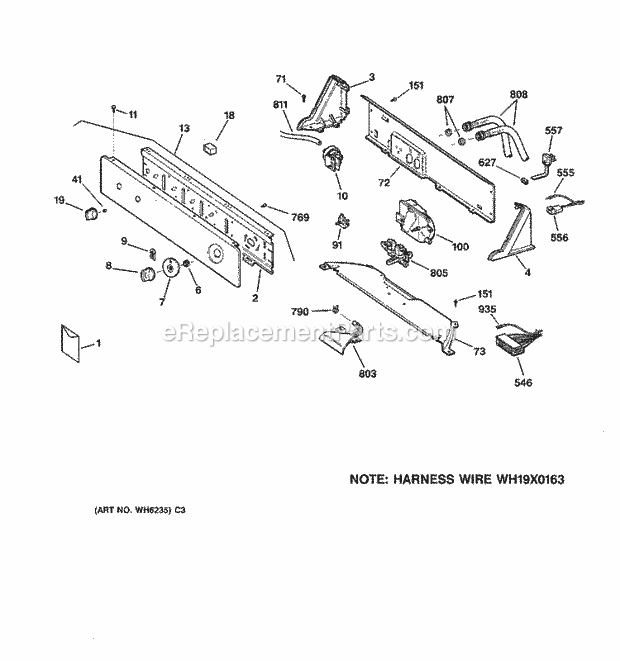 GE WBSR1060TBAA Washer Controls & Backsplash Diagram