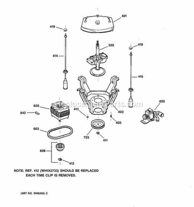 GE WBXE2070A0WW Washer Suspension, Pump & Drive Components Diagram