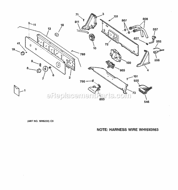 GE WBXR1090A0WW Washer Controls & Backsplash Diagram