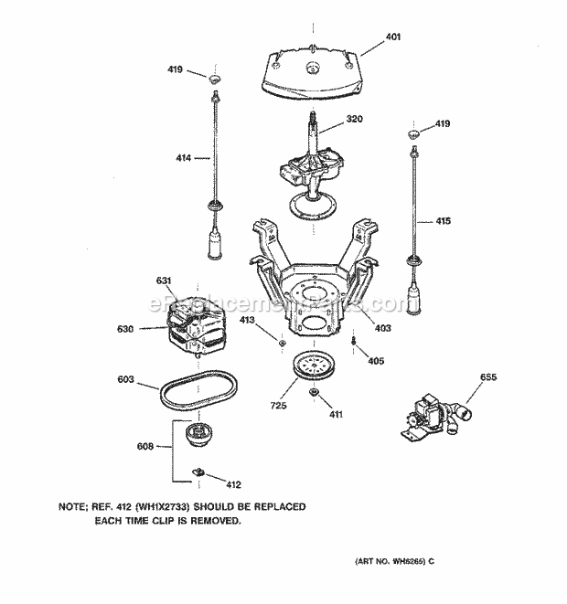 GE WBXR1090A0WW Washer Suspension, Pump & Drive Components Diagram