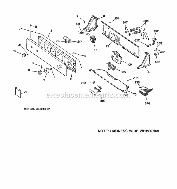 GE WBXR1090A2WW Washer Controls & Backsplash Diagram