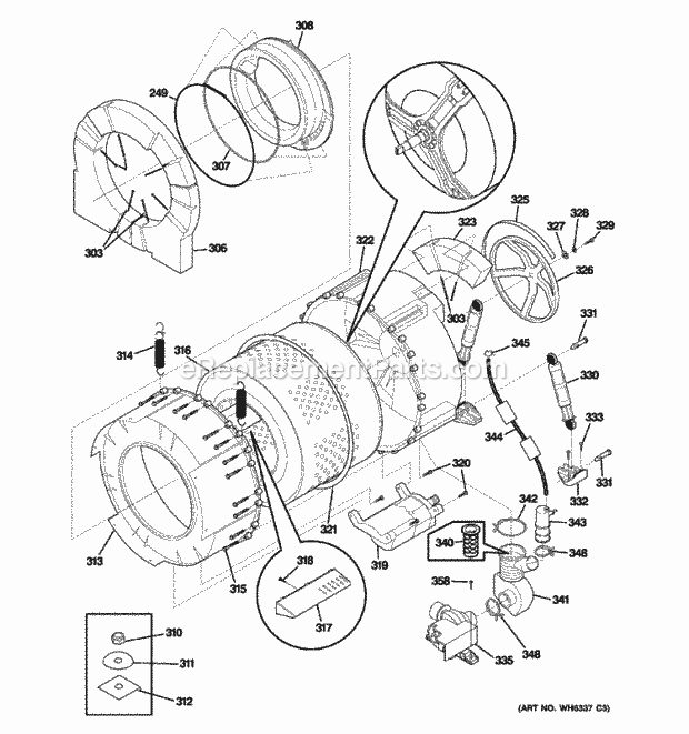 GE WCCH404H1WW Tub & Motor Diagram