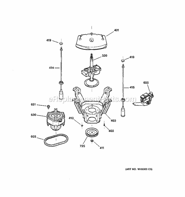 GE WCRD2050D0WC Washer Suspension, Pump & Drive Components Diagram