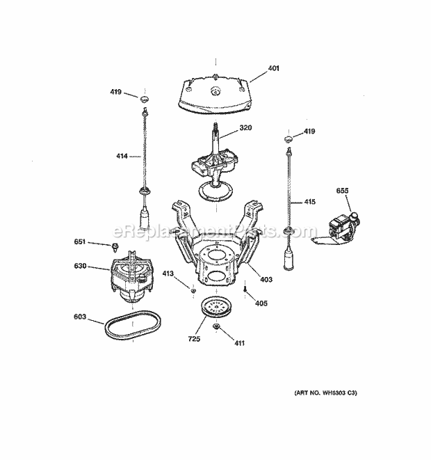 GE WCRD2050D1WC Washer Suspension, Pump & Drive Components Diagram