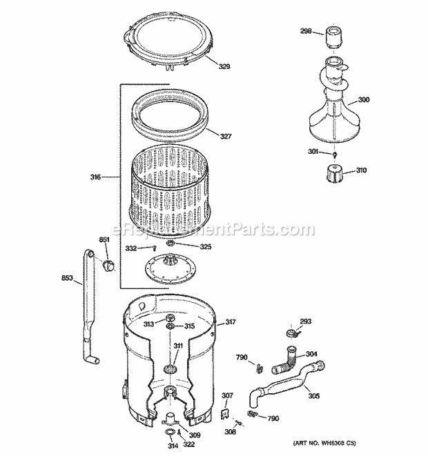 GE WCRE6270G1WW Washer Tub, Basket & Agitator Diagram