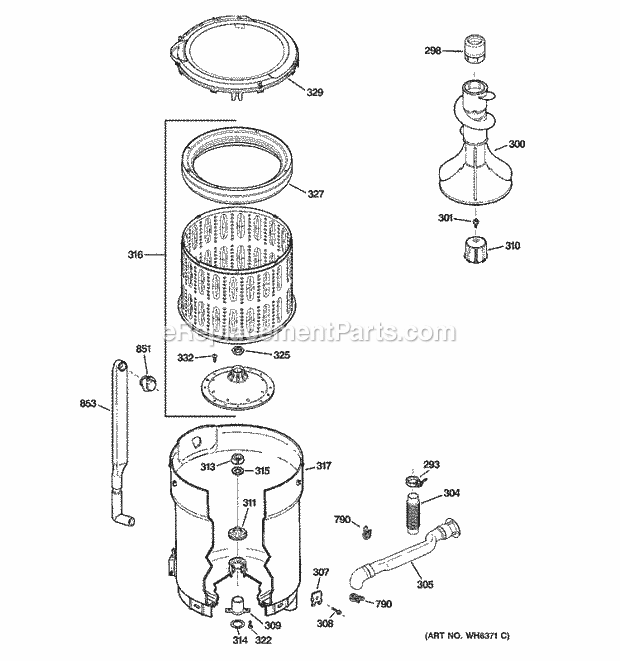 GE WCRE6270H0WW Washer Tub, Basket & Agitator Diagram