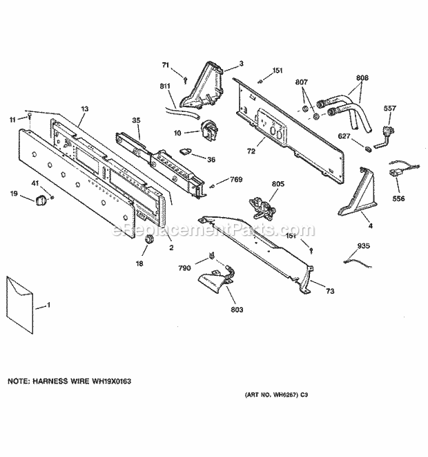 GE WCSE4160B0WW Washer Controls & Backsplash Diagram