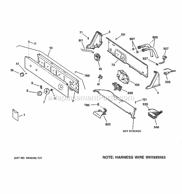 GE WCSR2080B3WW Washer Controls & Backsplash Diagram