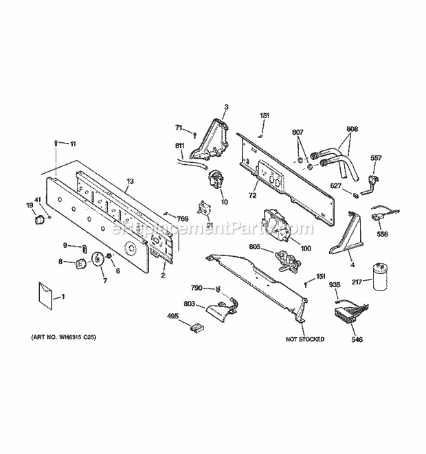 GE WCSR2090DBCC Washer Controls & Backsplash Diagram