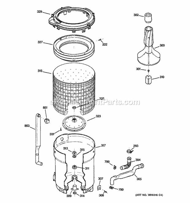 GE WCSR2090DBCC Washer Tub, Basket & Agitator Diagram