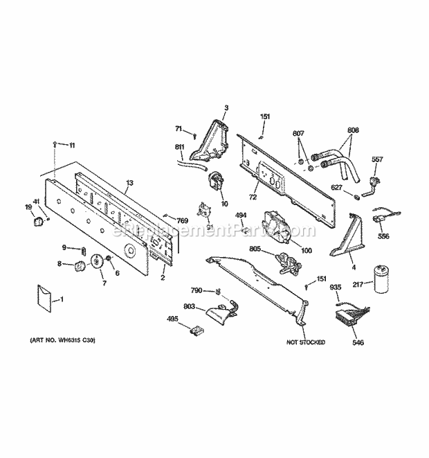 GE WCSR2090DDCC Washer Controls & Backsplash Diagram