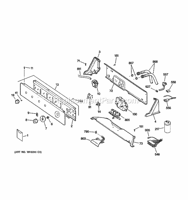 GE WCSR4170D0CC Washer Controls & Backsplash Diagram