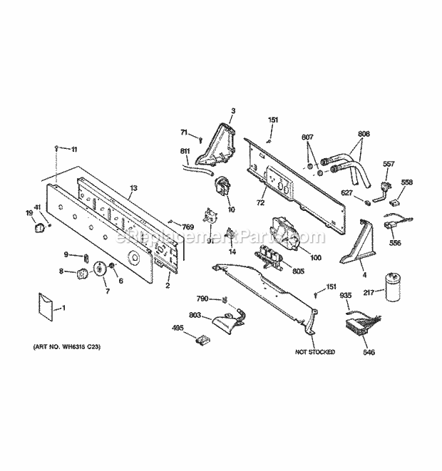 GE WCSR4170D6CC Washer Controls & Backsplash Diagram