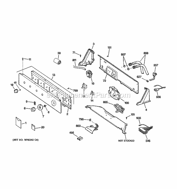 GE WCSR4170DCCC Washer Controls & Backsplash Diagram