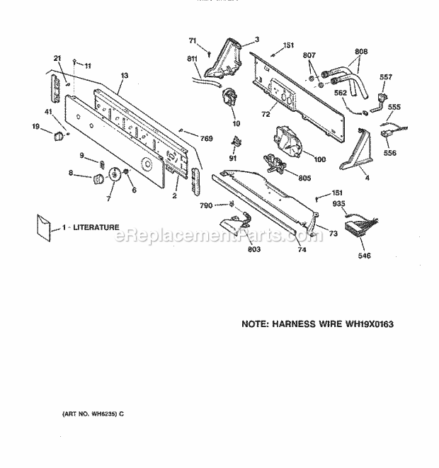 GE WCXR1070T3AA Washer Controls & Backsplash Diagram