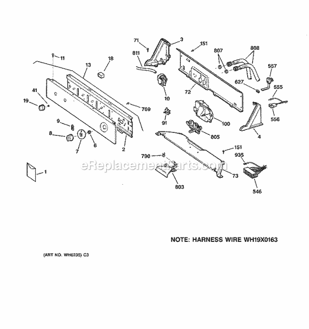 GE WCXR1070TBAA Washer Controls & Backsplash Diagram