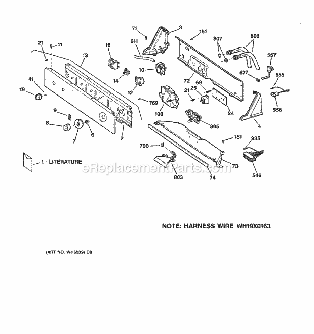 GE WDSR4110T8WW Washer Controls & Backsplash Diagram