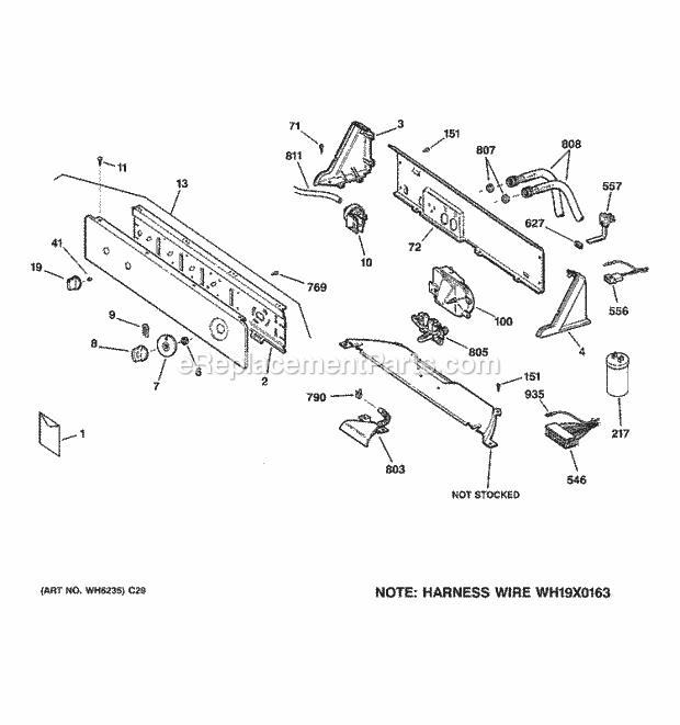 GE WHDSR209DAWW Washer Controls & Backsplash Diagram