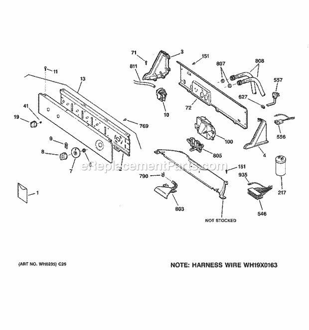 GE WHDSR209DBWW Washer Controls & Backsplash Diagram