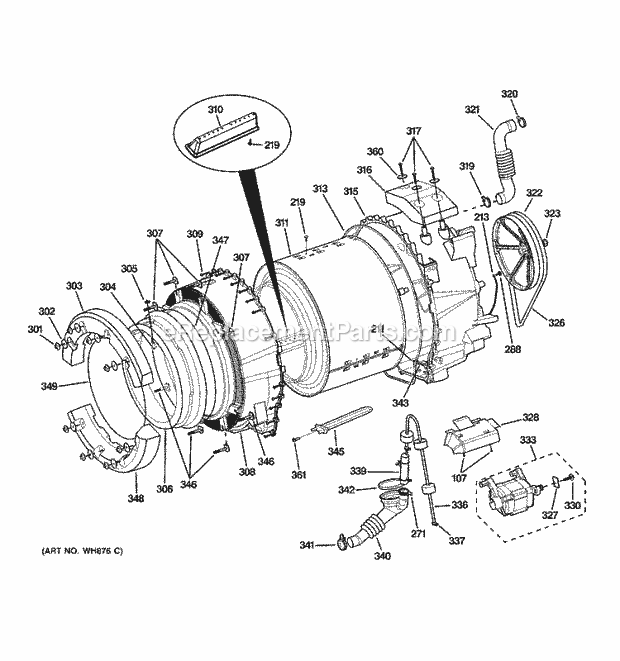 GE WHDVH626H1WW Washer Tub & Motor Diagram