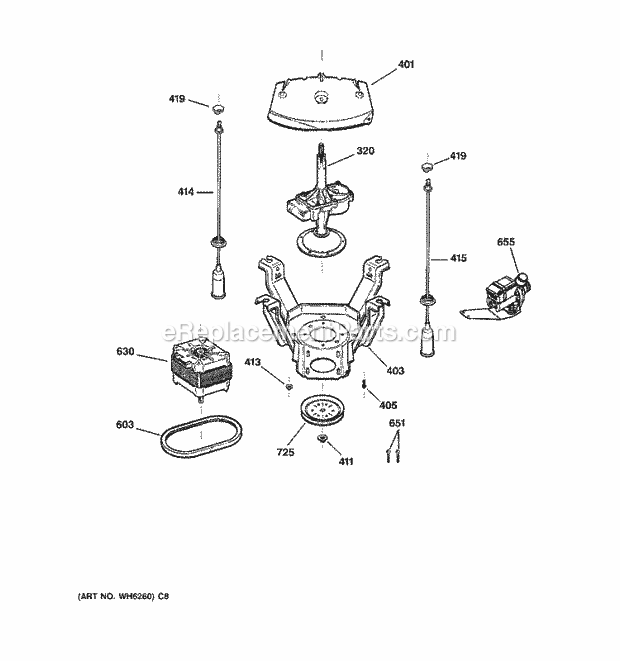 GE WHSE5240D1CC Washer Suspension, Pump & Drive Components Diagram