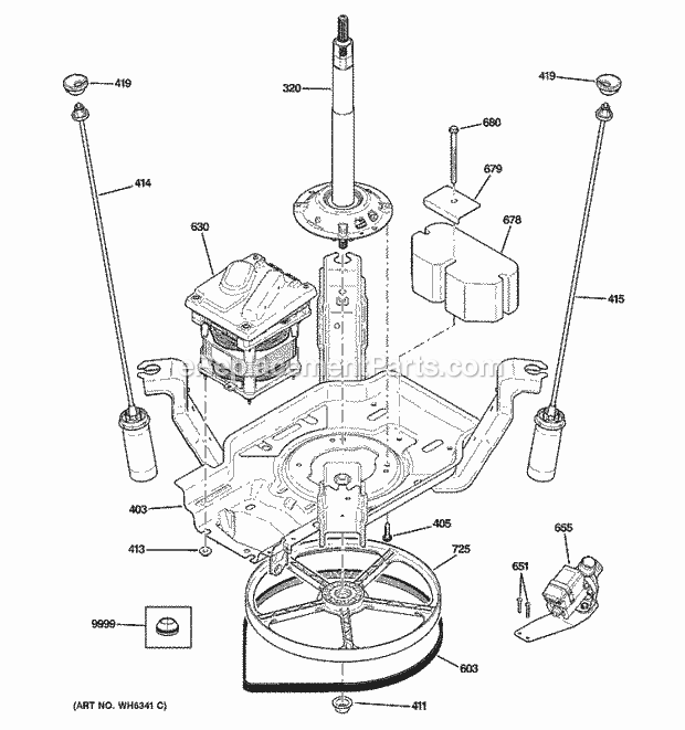 GE WHSE5240DCWW Washer Suspension, Pump & Drive Components Diagram