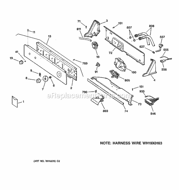 GE WHSR2070V2WB Washer Controls & Backsplash Diagram