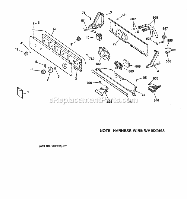 GE WISR106HT8WW Washer Controls & Backsplash Diagram