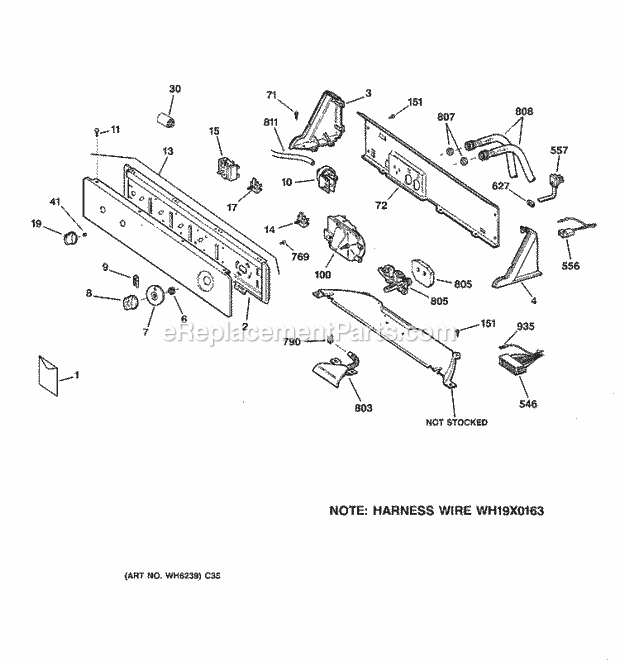 GE WISR309DGCWW Washer Controls & Backplash Diagram