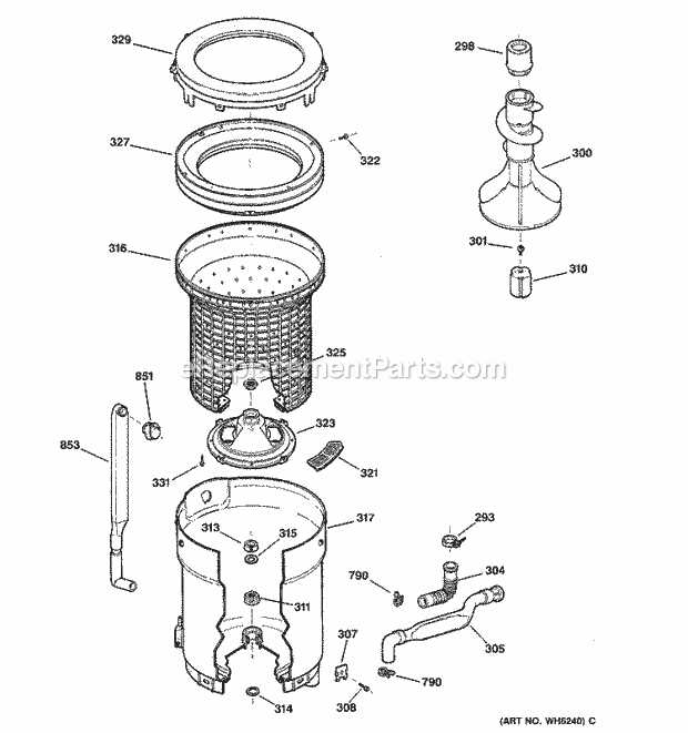 GE WIST208JT8WW Washer Tub, Basket & Agitator Diagram