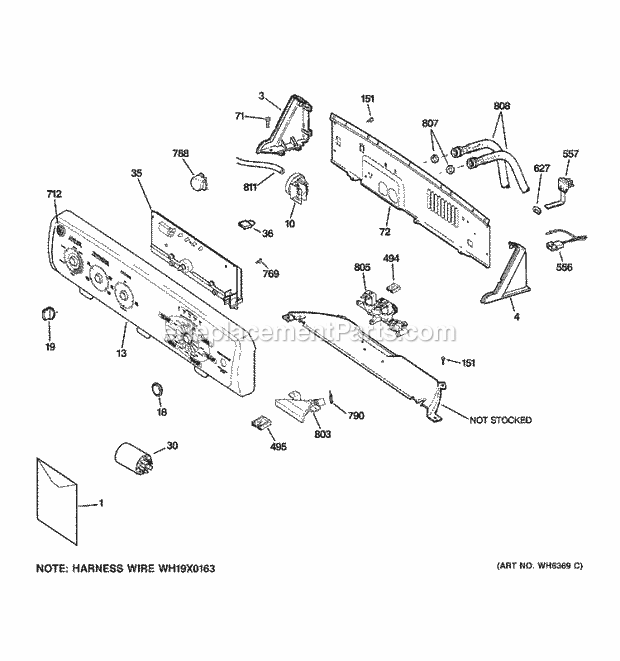 GE WJRE5550H1WW Washer Controls & Backsplash Diagram