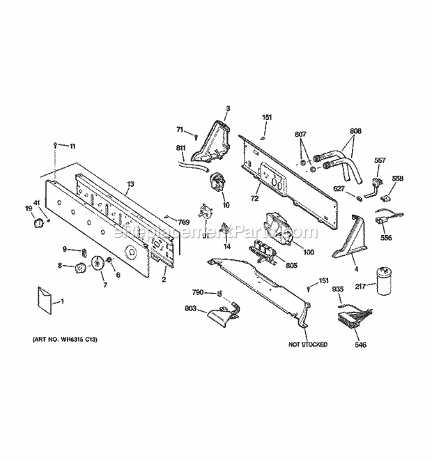 GE WJSR4160D5CC Washer Controls & Backsplash Diagram