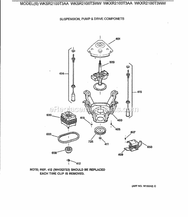 GE WKSR2100T3WW Washer Suspension, Pump & Drive Componets Diagram