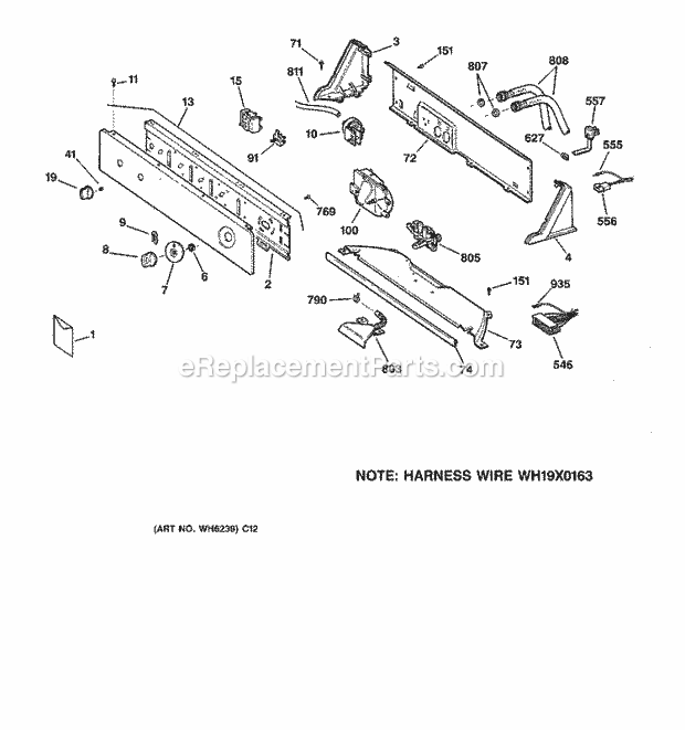 GE WKSR2100TAAA Washer Controls & Backsplash Diagram