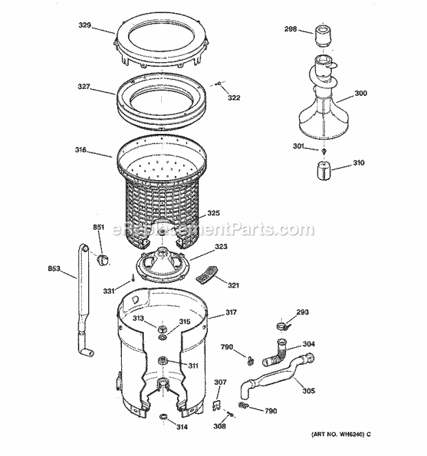 GE WKSR2100TBAA Washer Tub, Basket & Agitator Diagram