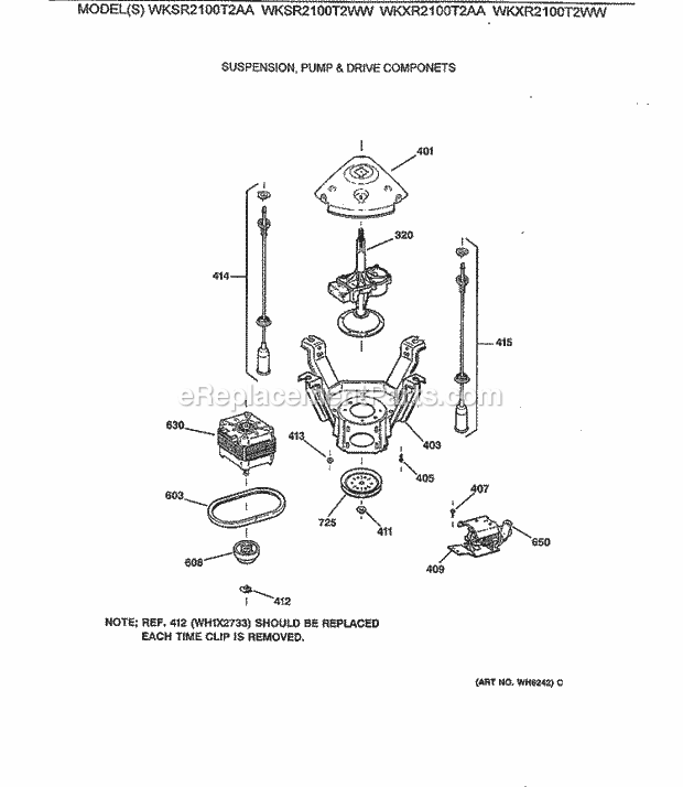 GE WKXR2100T2WW Washer Suspension, Pump & Drive Componets Diagram