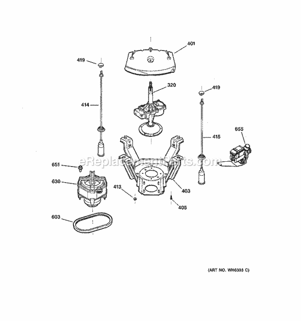 GE WLE4000B2WW Washer Suspension, Pump & Drive Components Diagram