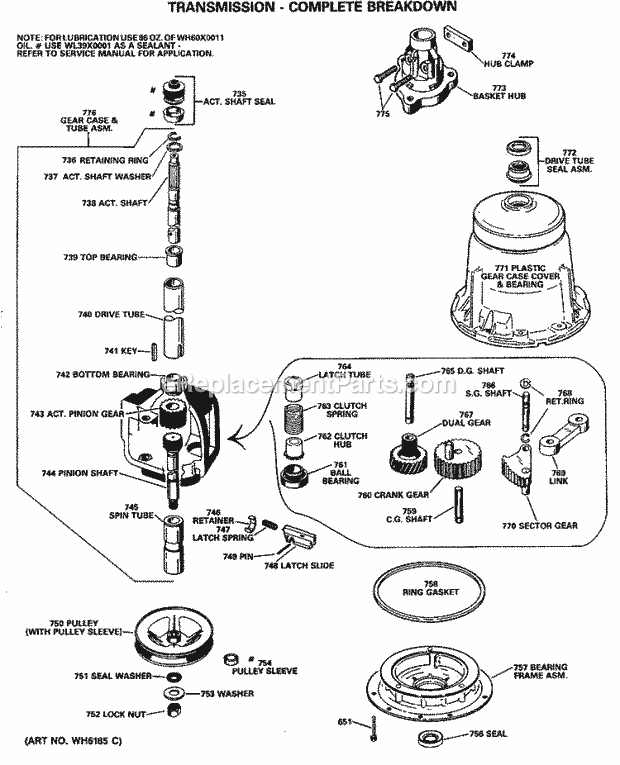 GE WLW3000SALWH Washer Transmission - Complete Breakdown Diagram